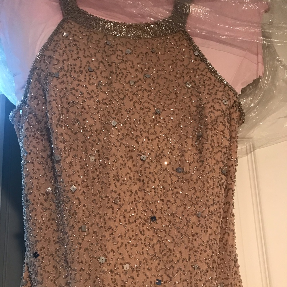 Beaded tan/cream formal gown